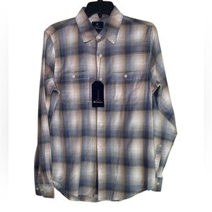 Ben Sherman Blue and Tan Twill Plaid Shirt sz S